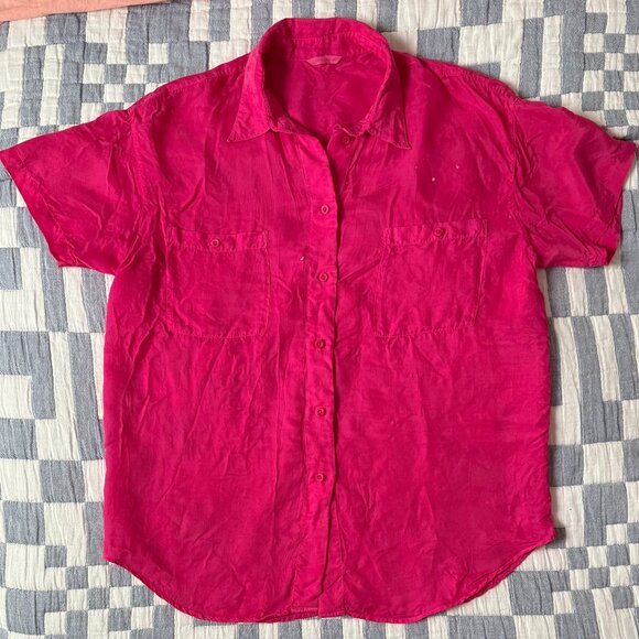 Left On Friday Sports Silk Button-Down, Hot Pink, Size S/M - Picture 5 of 10